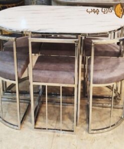 Small oval metal dining table for 6 people