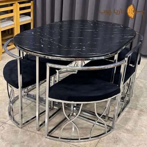 Small oval metal dining table for 6 people