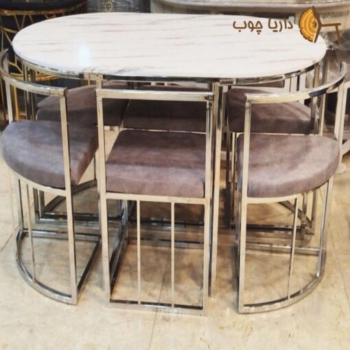 Small oval metal dining table for 6 people