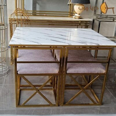 Small square metal dining table for 4 people