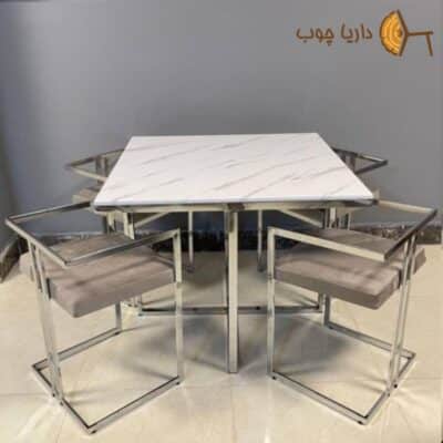 Small square metal dining table for 4 people