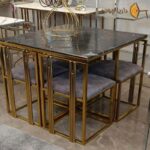 Small square metal dining table for 4 people