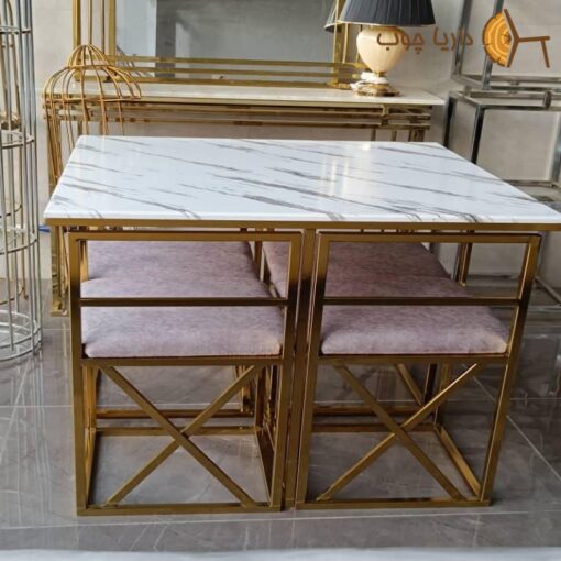 Small square metal dining table for 4 people